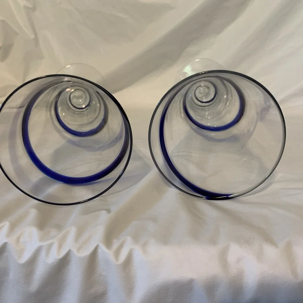 PIER 1 COBALT BLUE SWIRLINE PILSNER TALL BEER GLASS‎ SET OF 2
